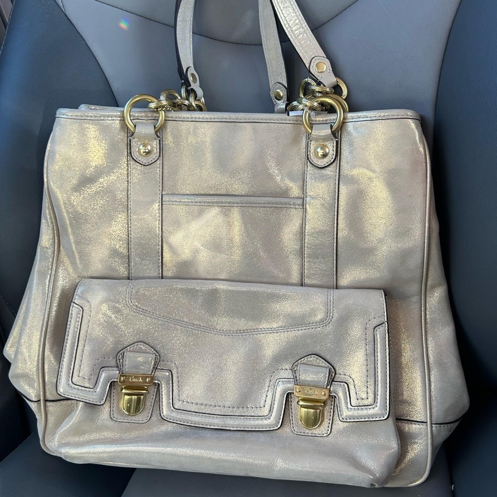 Genuine Coach Large Metallic Gold Handbag